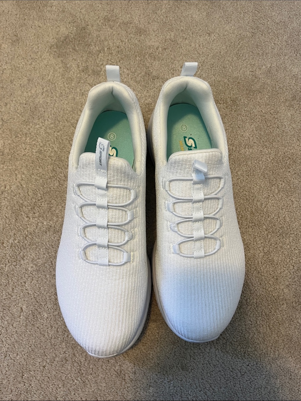 Skechers Sport Memory Foam White Slip-On Sneakers with Elastic Bungee